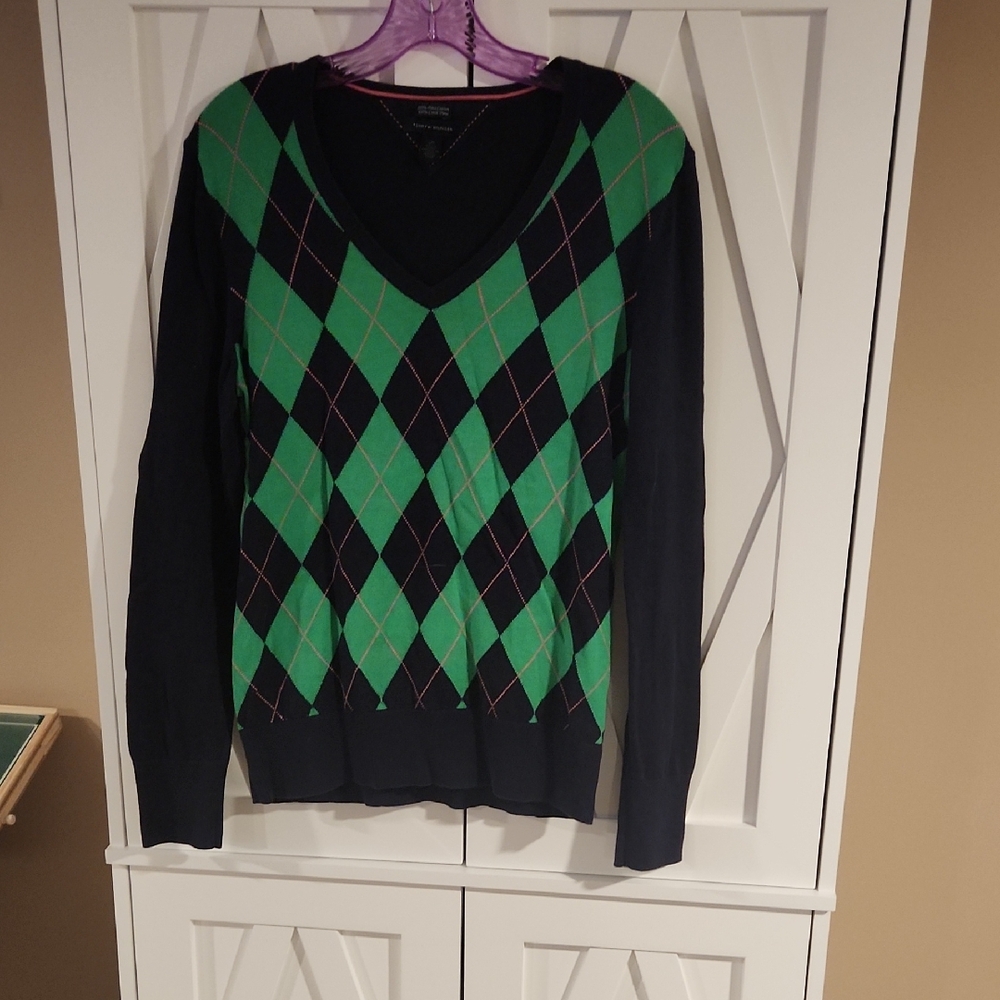 Navy Blue/Green Argyle Tommy Hilfiger Sweater
